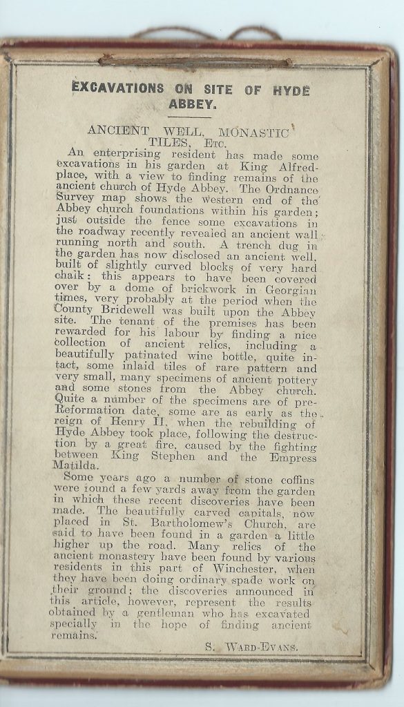 Report on Hyde Abbey