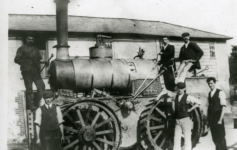 Steam-powered vehicle constructed by Taskers, at their Waterloo Ironworks in the Anna valley, near Andover.