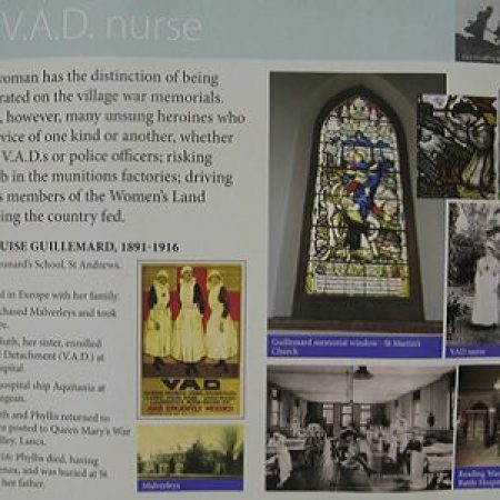 An exhibition poster from the society's research into World War memorials, showing details of the life of Phyllis Louise Guillemard (1891-1916), a Voluntary Aid Detachment nurse.